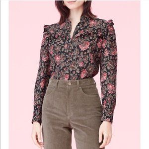 NWT Rebecca Taylor Floral Ruffle Metallic Blouse